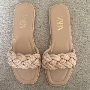 ZARA Braided Slide Sandals in Beige